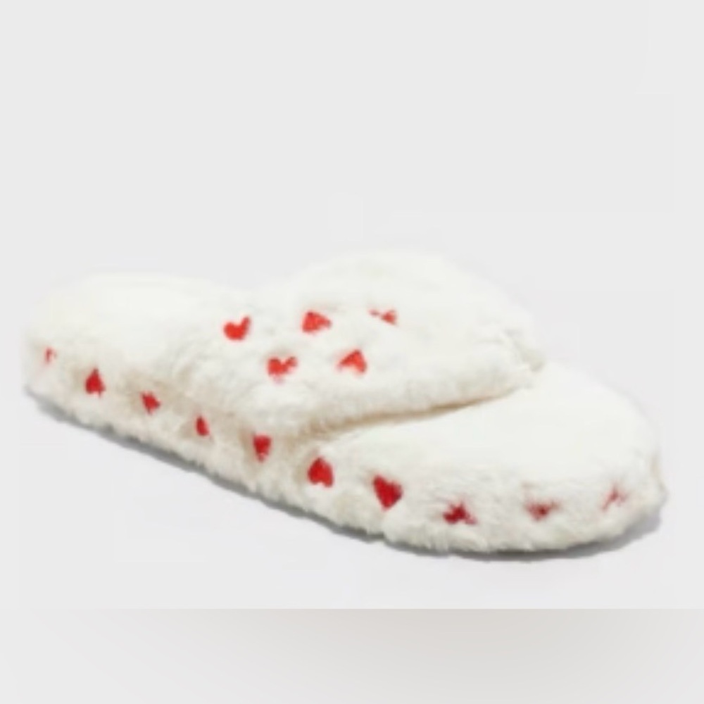 Auden White and Red Heart Faux-Fur Slippers